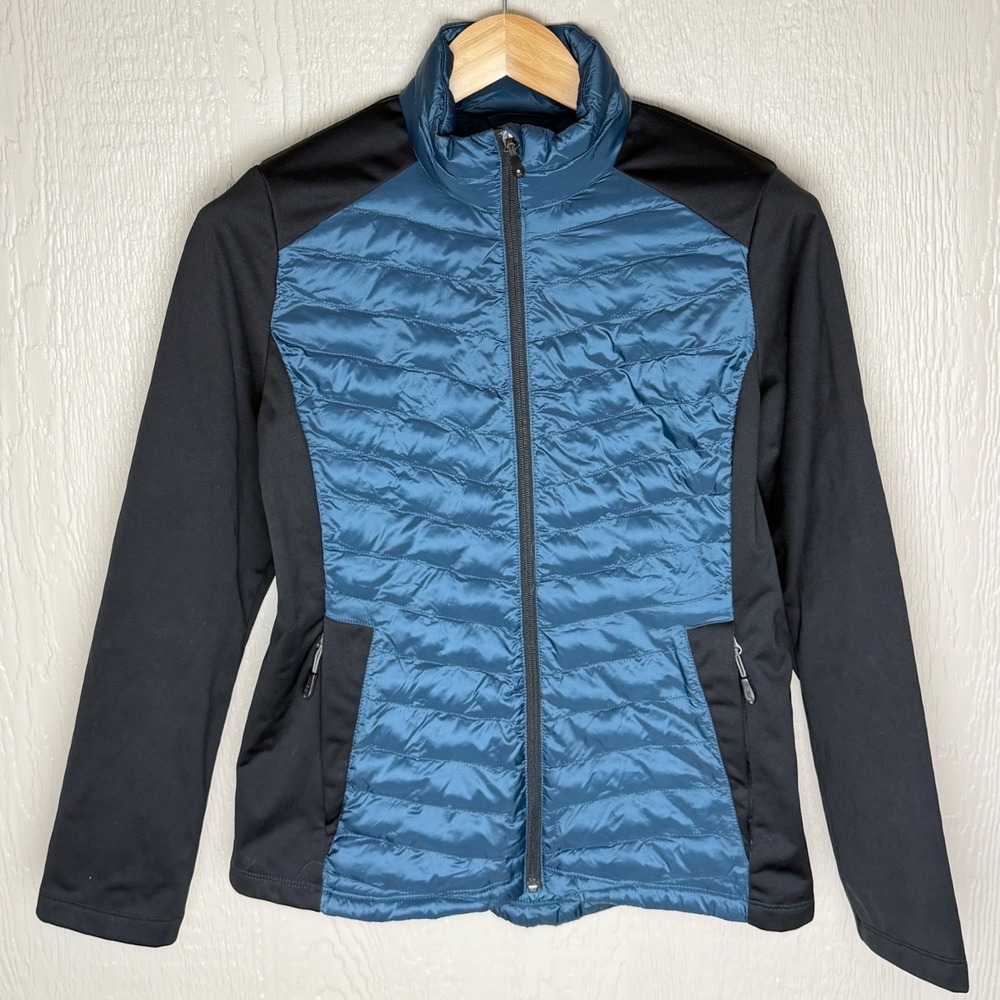 32 Degrees Heat Womens Mixed Media Quilted Jacket Blue Black Medium T219277